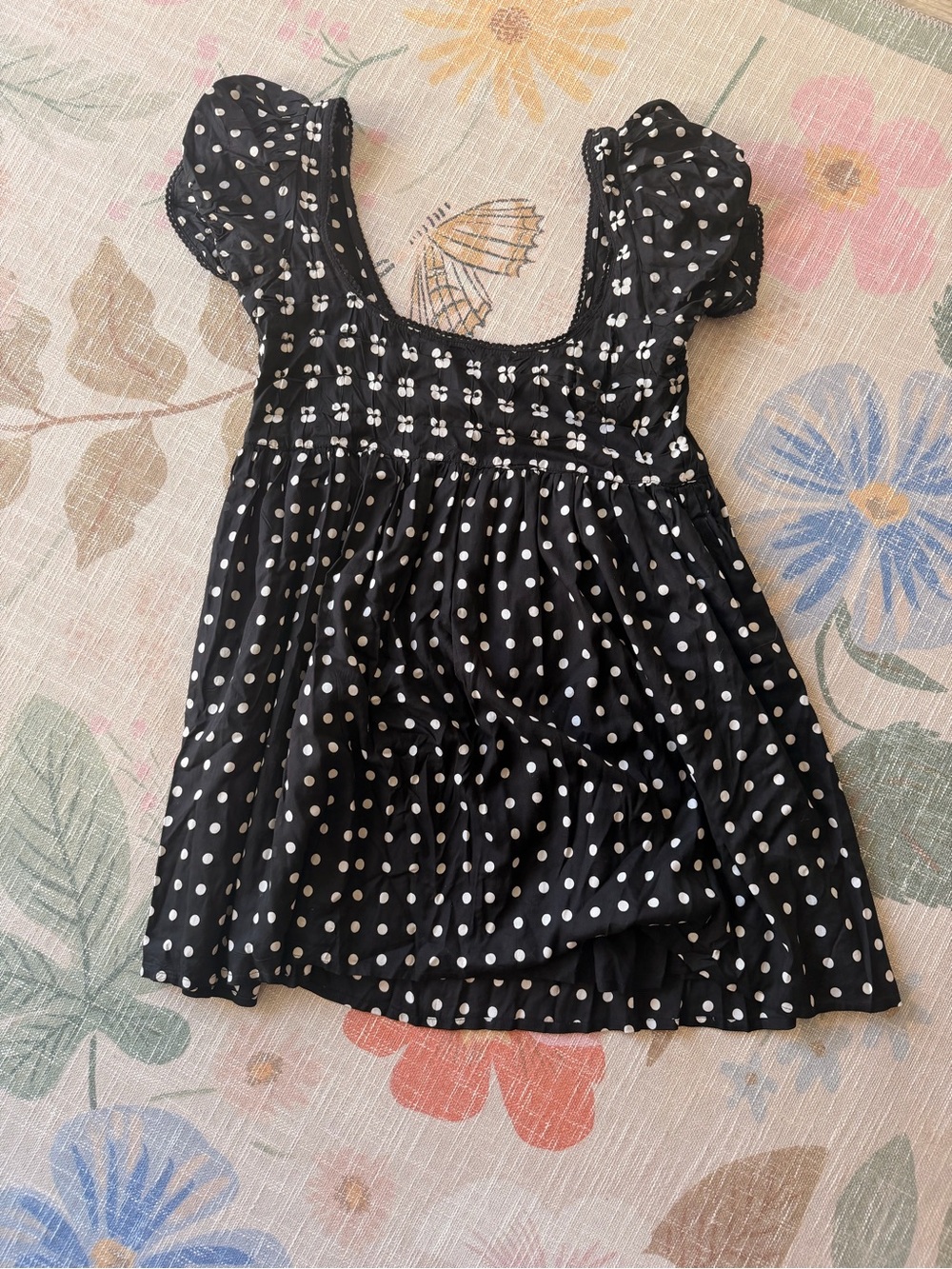 Free People Black & White Polka Dot Square-Neck Mini Dress - Picture 5 of 8